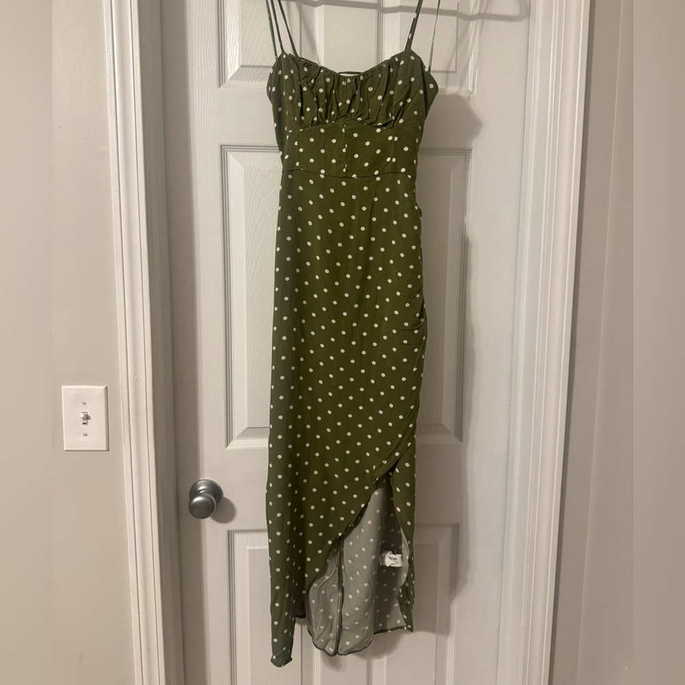 Zara Corset Style Olive Green Polka Dot Asymmetrical Dress